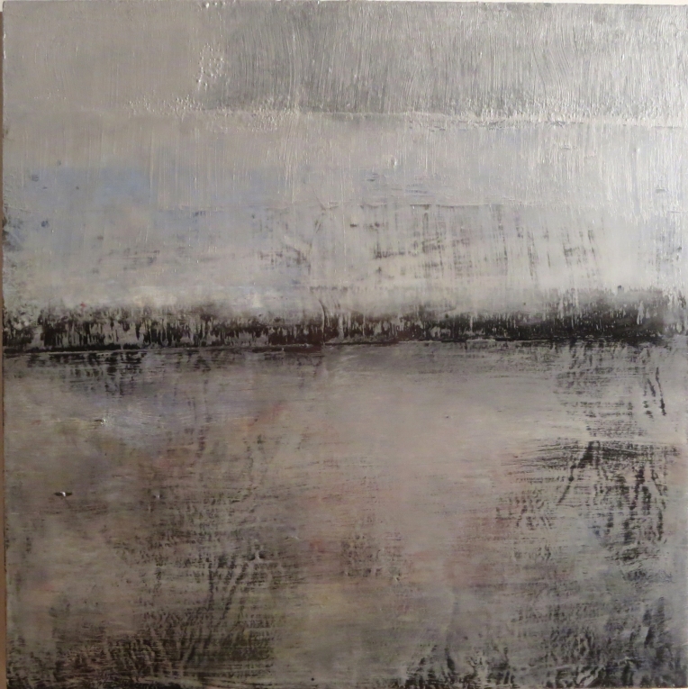 Untitled (Graphite, Silver), 2015. Encaustic, graphite, mixed media on wood panel